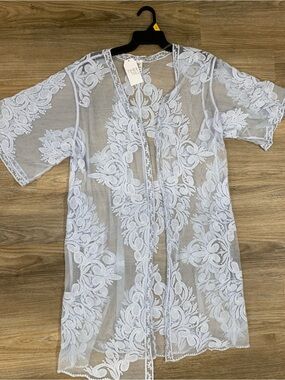 Time and Tru Light Blue Lace Kimono Robe